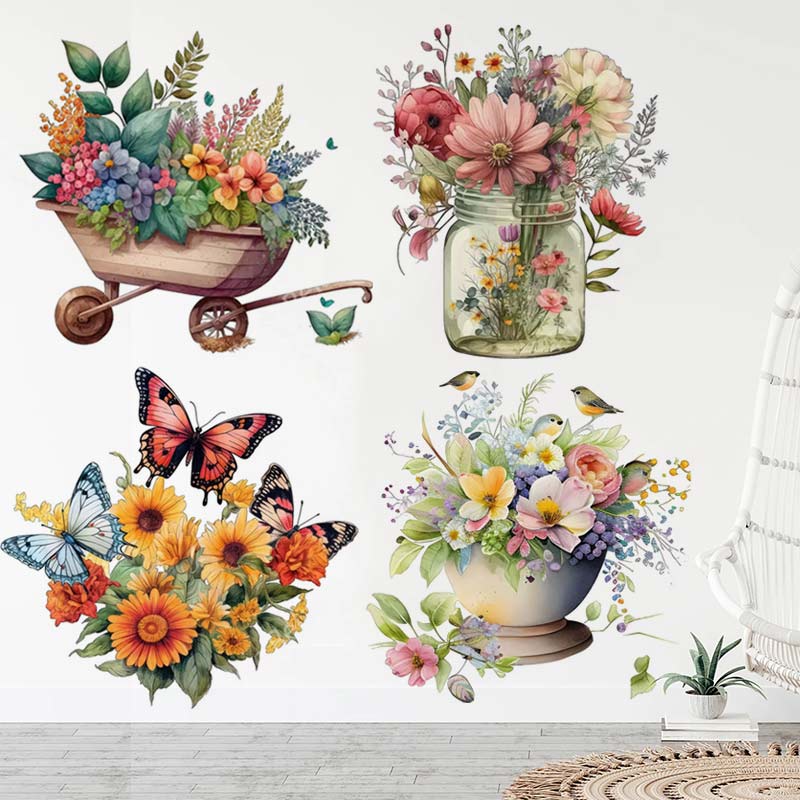 Flower Wall Panel - Pegatina de pared de acuarela de